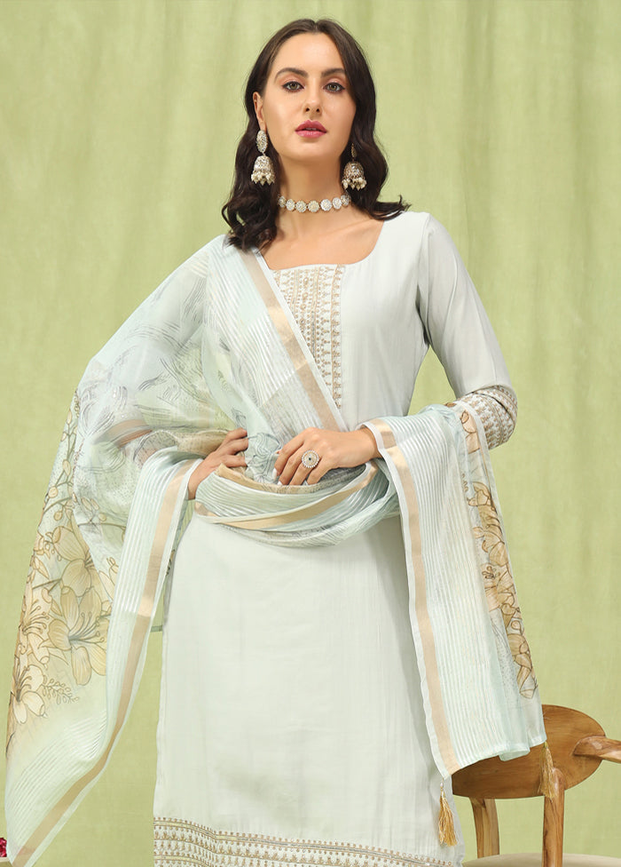 3 Pc Grey Readymade Viscose Dupatta Suit Set