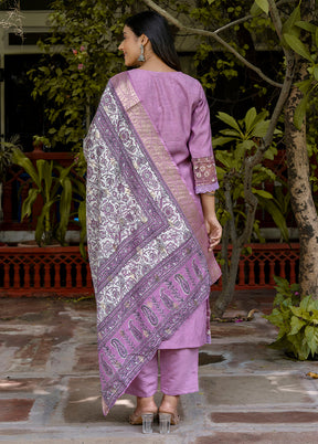 3 Pc Lavender Readymade Silk Dupatta Suit Set