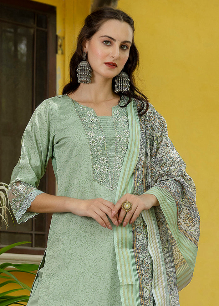 3 Pc Pista Green Readymade Silk Dupatta Suit Set