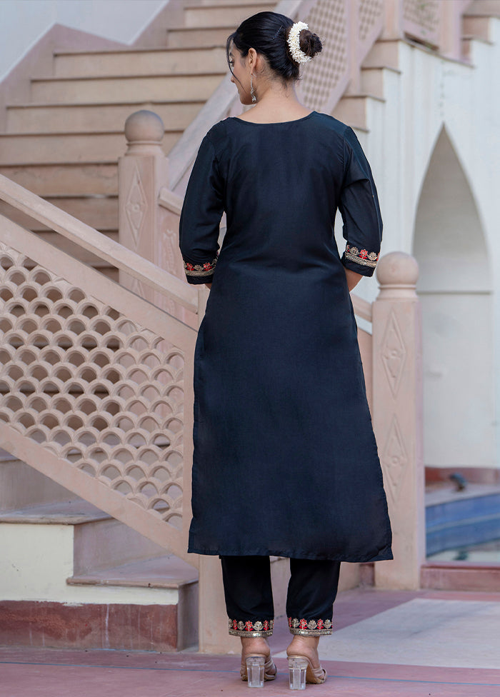 3 Pc Black Readymade Silk Dupatta Suit Set