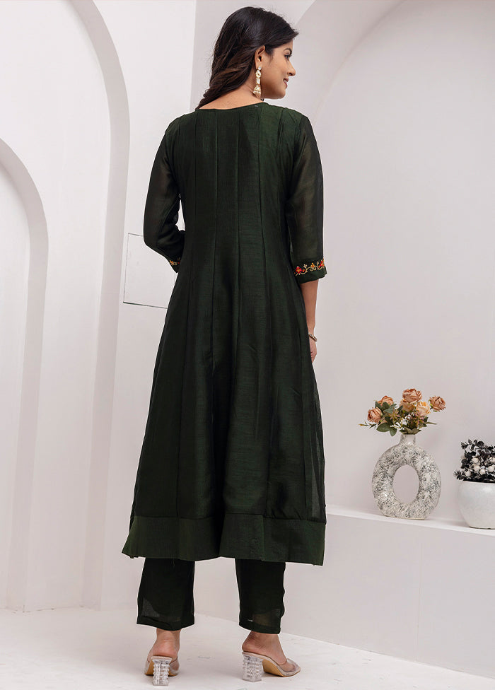 3 Pc Green Readymade Silk Dupatta Suit Set