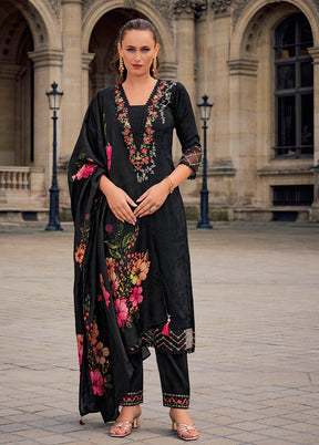 3 Pc Black Readymade Viscose Dupatta Suit Set