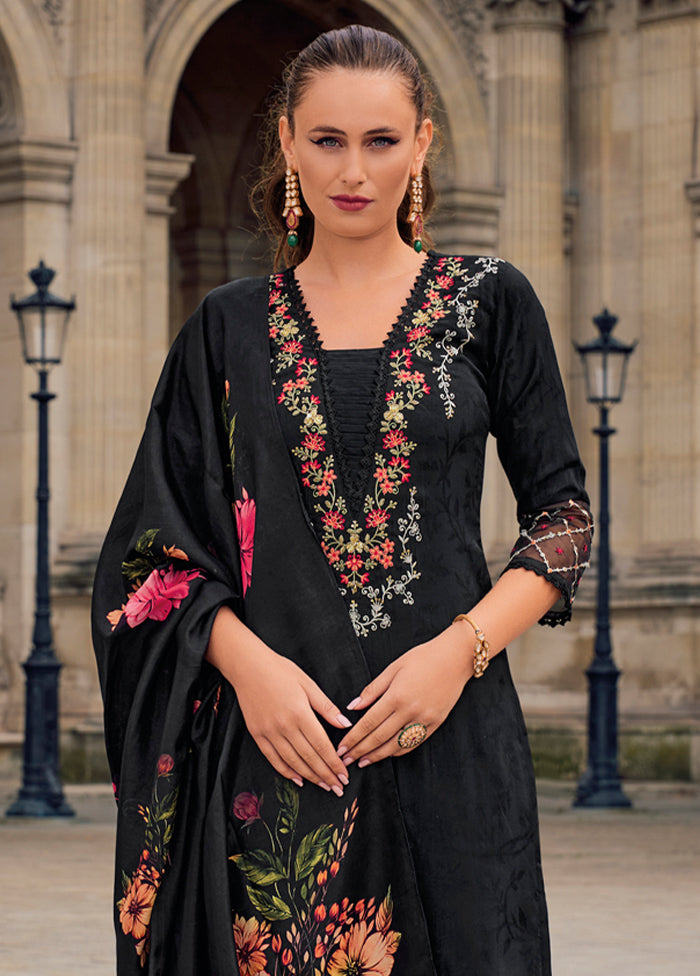3 Pc Black Readymade Viscose Dupatta Suit Set
