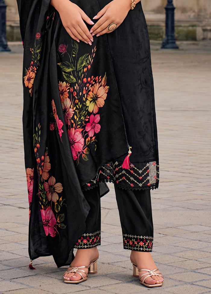 3 Pc Black Readymade Viscose Dupatta Suit Set