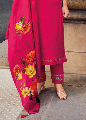 3 Pc Pink Readymade Viscose Dupatta Suit Set