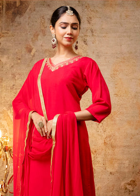 3 Pc Pink Readymade Silk Dupatta Suit Set