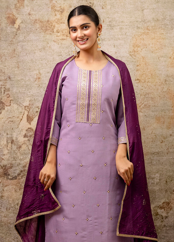 3 Pc Lavender Readymade Silk Dupatta Suit Set