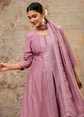 3 Pc Lavender Readymade Silk Dupatta Suit Set