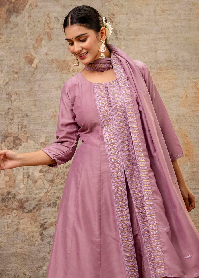 3 Pc Lavender Readymade Silk Dupatta Suit Set