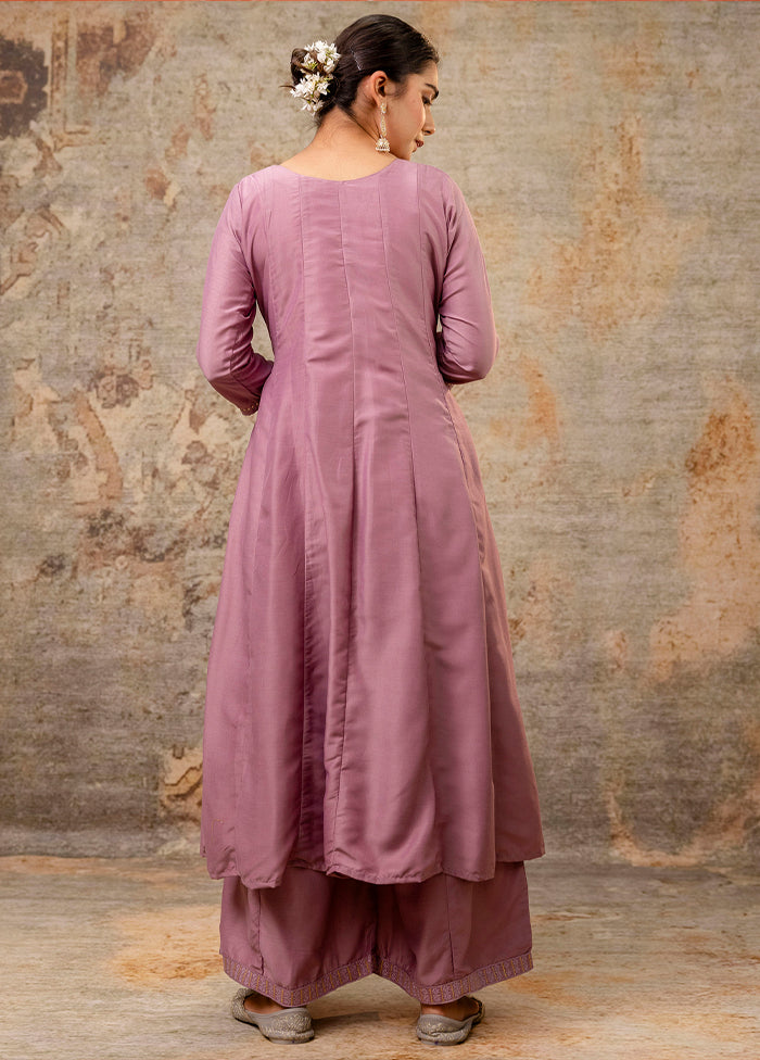 3 Pc Lavender Readymade Silk Dupatta Suit Set