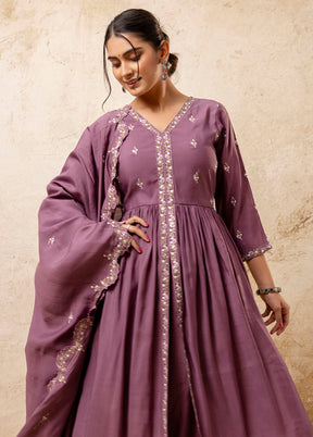 3 Pc Lavender Readymade Silk Dupatta Suit Set