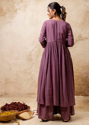 3 Pc Lavender Readymade Silk Dupatta Suit Set