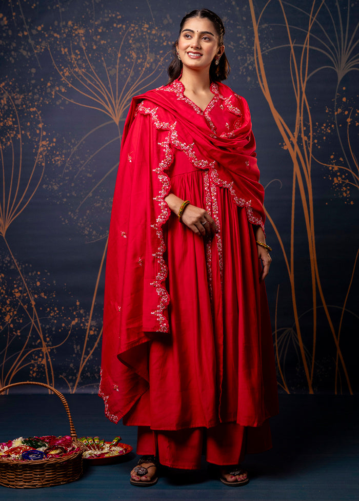 3 Pc Pink Readymade Silk Dupatta Suit Set