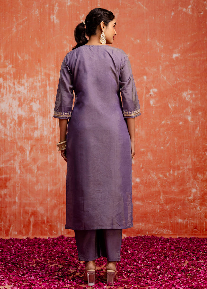 3 Pc Lavender Readymade Silk Dupatta Suit Set