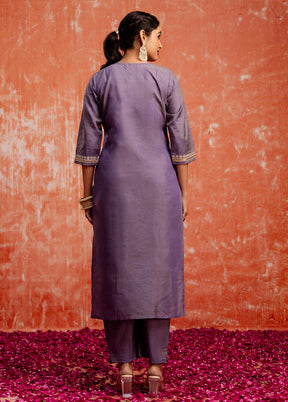 3 Pc Lavender Readymade Silk Dupatta Suit Set