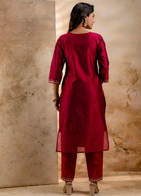 3 Pc Rani Readymade Chanderi Dupatta Suit Set