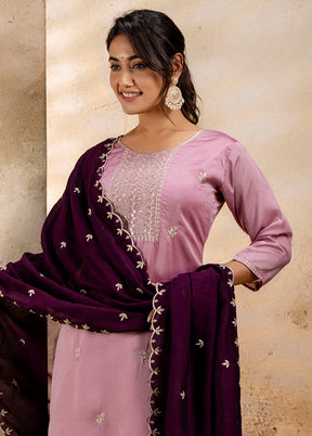 3 Pc Lavender Readymade Silk Dupatta Suit Set