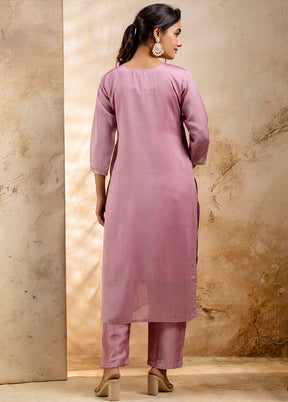 3 Pc Lavender Readymade Silk Dupatta Suit Set