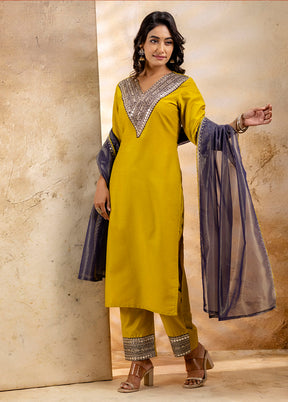 3 Pc Lemon Readymade Viscose Dupatta Suit Set