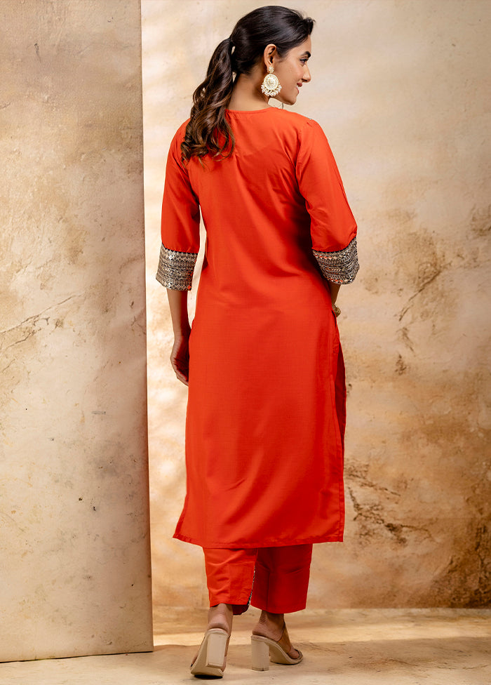 3 Pc Peach Readymade Viscose Dupatta Suit Set