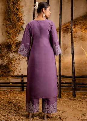 3 Pc Lavender Readymade Silk Dupatta Suit Set