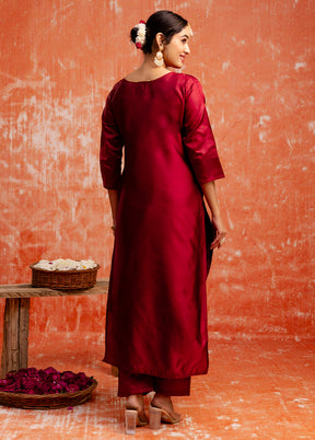 3 Pc Maroon Readymade Cotton Dupatta Suit Set