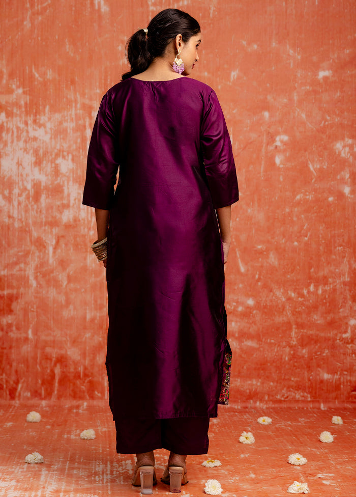 3 Pc Purple Readymade Cotton Dupatta Suit Set