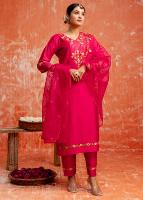 3 Pc Pink Readymade Viscose Dupatta Suit Set