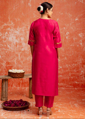 3 Pc Pink Readymade Viscose Dupatta Suit Set