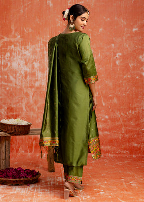 3 Pc Mehendi Readymade Cotton Dupatta Suit Set