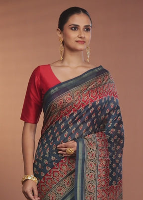 Blue Chanderi Silk Saree With Blouse Piece