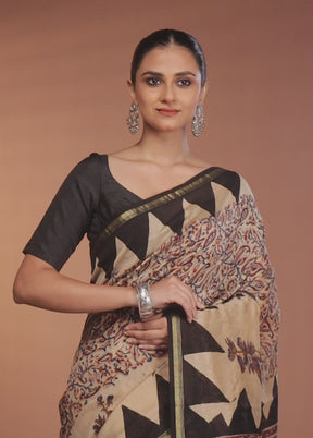 Cream Chanderi Silk Saree With Blouse Piece