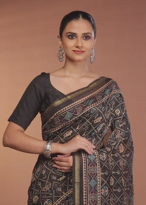 Black Chanderi Silk Saree With Blouse Piece