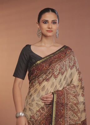 Cream Chanderi Silk Saree With Blouse Piece