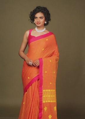 Rust Pure Cotton Saree With Blouse Piece