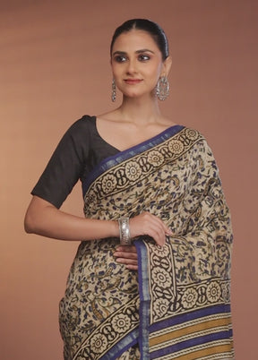 Cream Chanderi Silk Saree With Blouse Piece