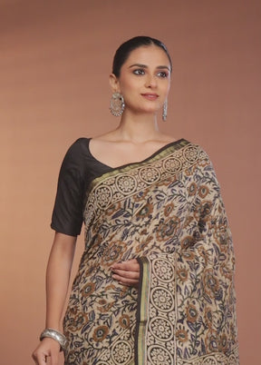 Cream Chanderi Silk Saree With Blouse Piece