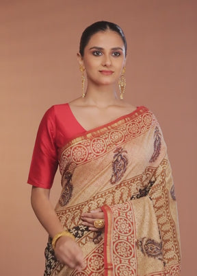 Cream Chanderi Silk Saree With Blouse Piece