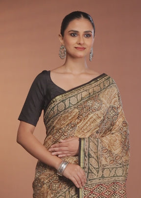 Cream Chanderi Silk Saree With Blouse Piece