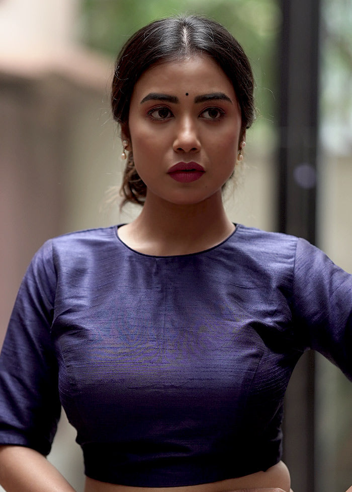 Navy Blue Dupion Silk Designer Blouse - Indian Silk House Agencies