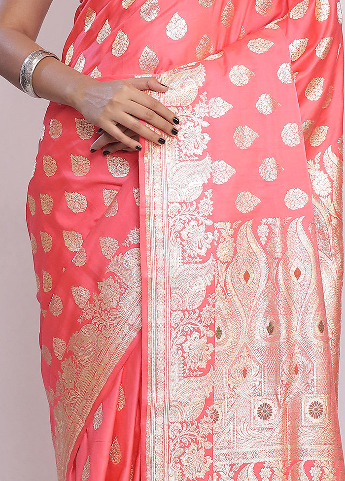 Pink Banarasi Pure Silk Saree With Blouse Piece - Indian Silk House Agencies