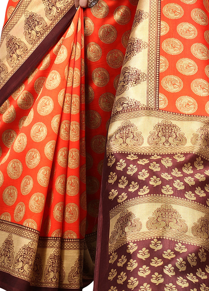 Orange Spun Silk Woven Saree With Blouse Piece - Indian Silk House Agencies