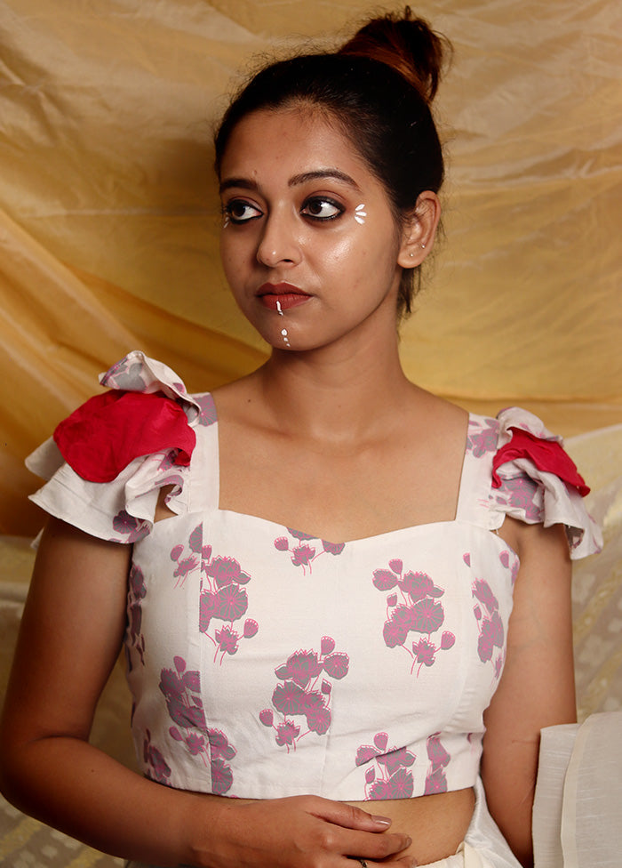 White Cotton Silk Designer Blouse - Indian Silk House Agencies