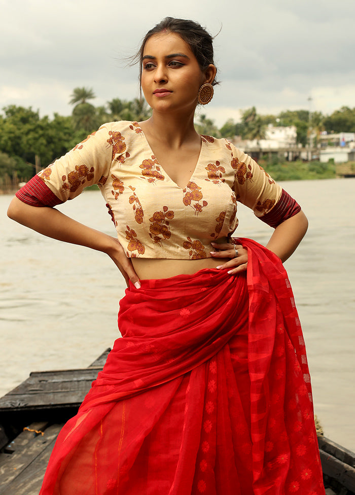 Beige Pure Cotton Designer Blouse - Indian Silk House Agencies