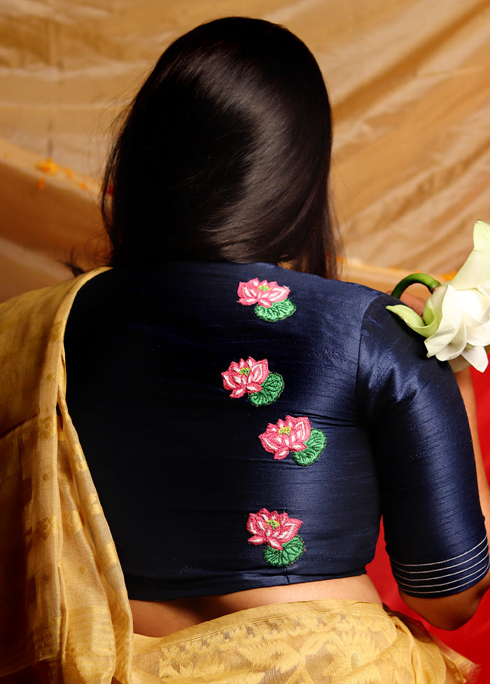 Navy Blue Silk Designer Blouse - Indian Silk House Agencies