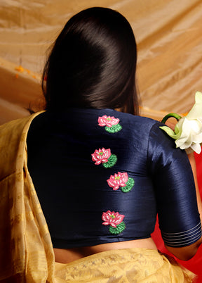 Navy Blue Silk Designer Blouse - Indian Silk House Agencies