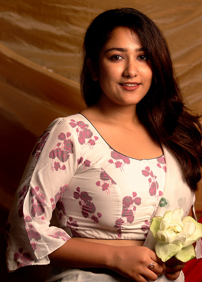 White Pure Silk Designer Blouse - Indian Silk House Agencies