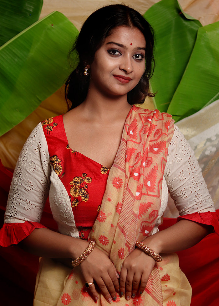 Off White Pure Cotton Designer Blouse - Indian Silk House Agencies