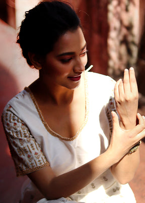 White Silk Designer Blouse - Indian Silk House Agencies