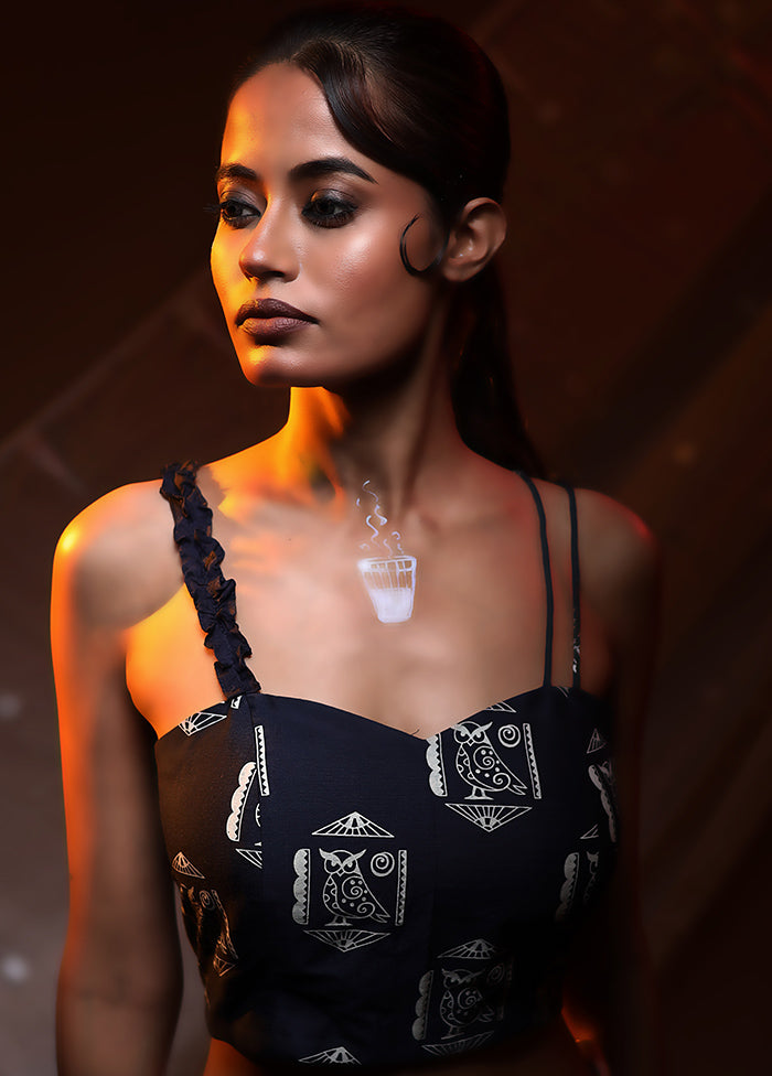 Navy Blue Cotton Silk Designer Blouse - Indian Silk House Agencies